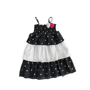 Girls Penny M 6 Black White Polka Dot Ruffle Pink Flower Smocked Sundress
